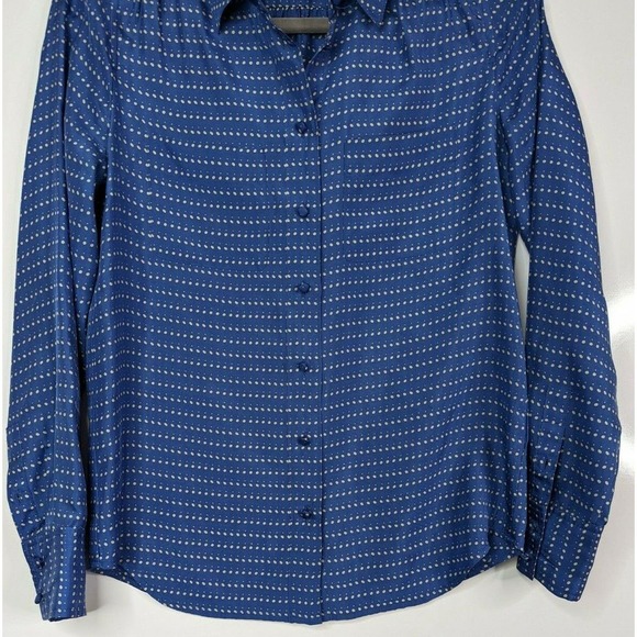 J Crew 0 Blythe 100% Silk Button Up Blue Polka Dot Career Shirt Blouse - Picture 5 of 10